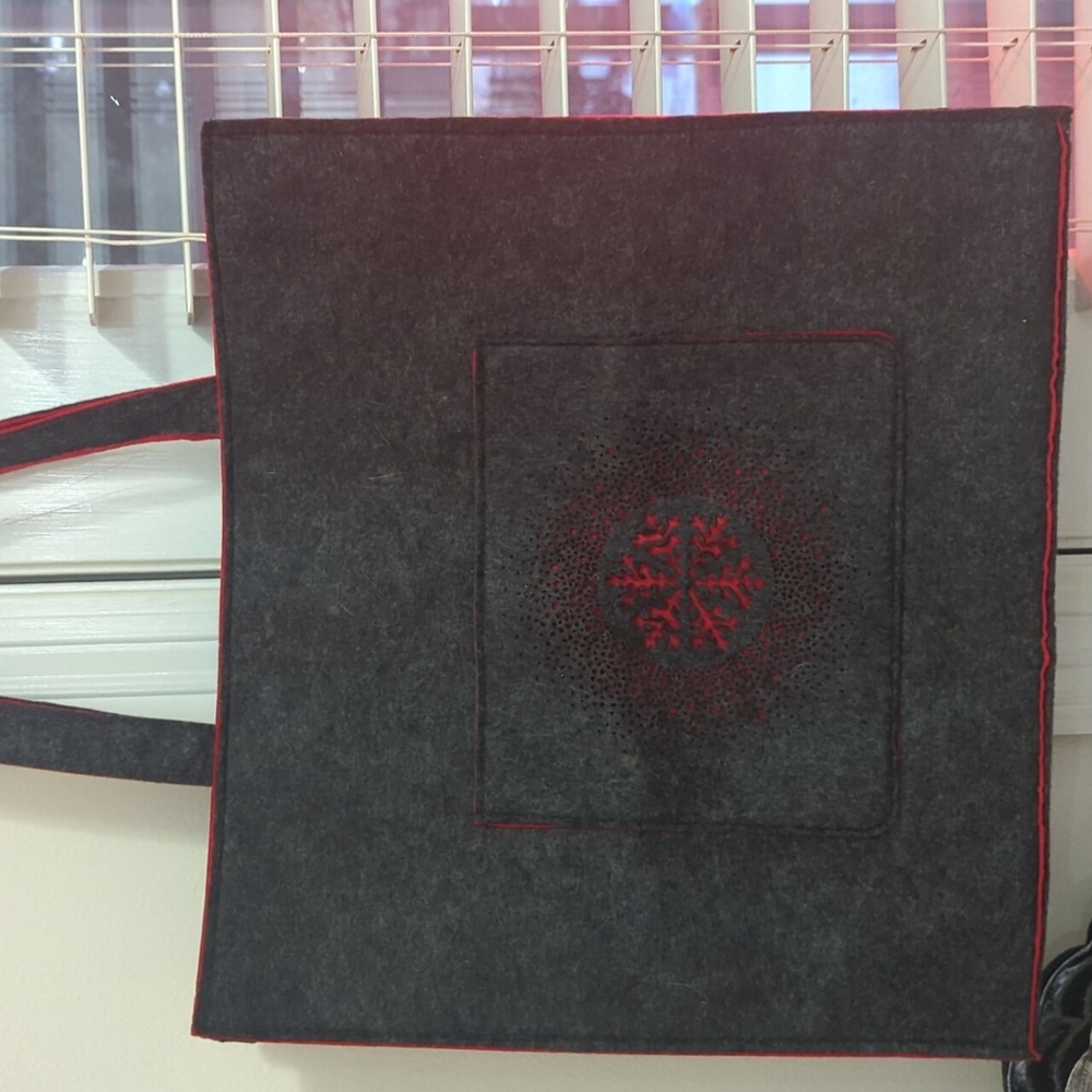 Gray and Red Polyester Tote